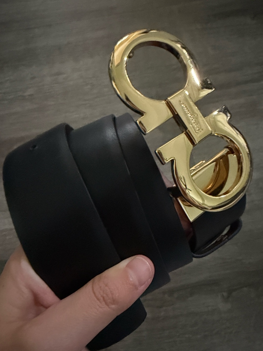 Salvatore Ferragamo Black Leather Belt with Gold Gancini Buckle